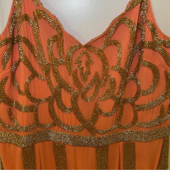 Virgo Lounge Orange Dress with Gold Metallic Beading - Picture 3 of 7